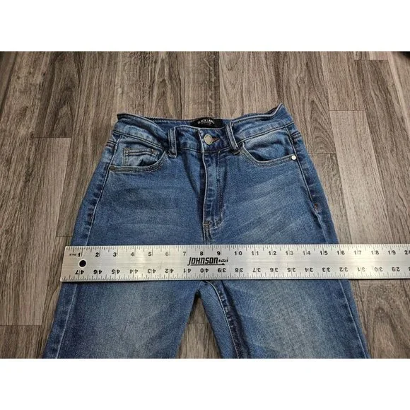 Black Label Juniors Size 1 Fringe Hem Whiskered Cropped Denim Blue Jeans - Picture 11 of 14